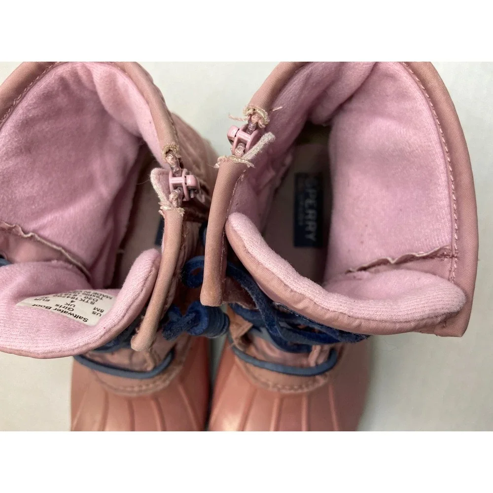 Sperry Saltwater Boots‎ Girls Pink Quilted Waterproof Lace Up Side Zip Size 5M